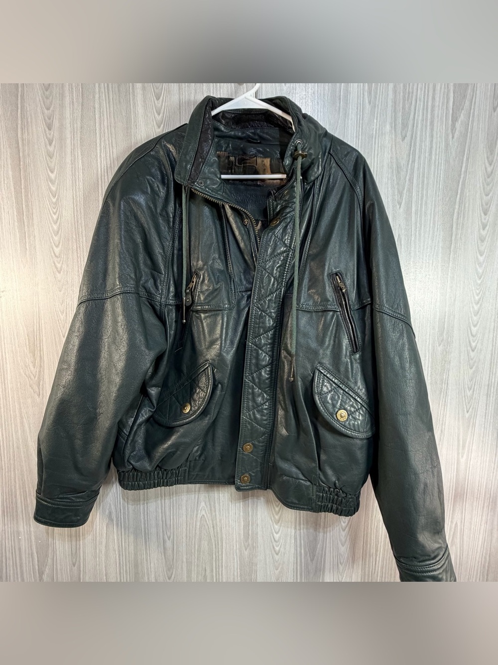 Vintage Cricketeer Green Leather Bomber Jacket Pilot Fight Men’s L Read